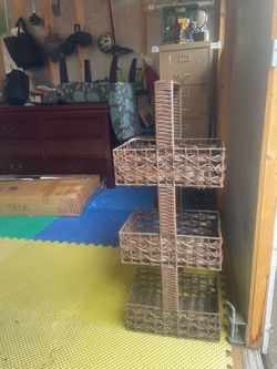 3 tier wicker basket storage tower