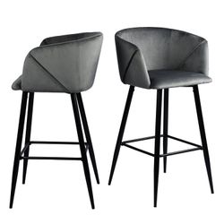 Homy Casa Aldridge 30" Velvet Upholstered Bar Stools Set of 2, Grey, Open Box
