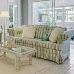 Blue & Beige Couch W Pillows.  