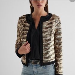 EXPRESS Tipped Sequin Stripped Jacket Gold. Size S