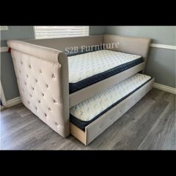 Twin Twin Beige Daybed With Ortho Mattress Included!!