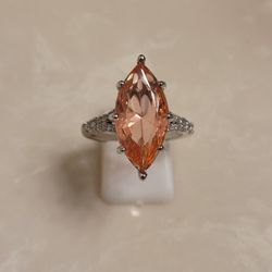 925 Silver CZ and Orange Citrine Marquis Ring Size 9