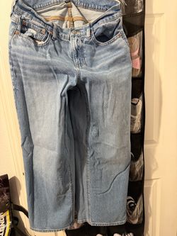 American Eagle, high rise, wide leg jeans, medium wash ,  10 short