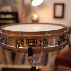 1988 Tama PM-423 Power Metal Bell Brass 3.25x14" Piccolo Snare Drum Clear-Lacquered Brass