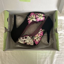 Ed Hardy Emma Heels Black/Pink women’s Size 8