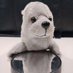 14" Gray Seal 🦭 Plush Toy.   ( Black/ Red Bin )