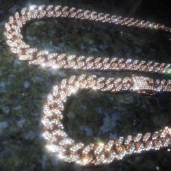 Red 🌹Rare🌹 Rose Gold Lab Diamond 16" Choker & 18" Short Cuban Link Set