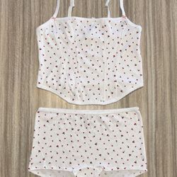 New Victoria Secret PINK Bra Set XXL Boyshorts White Cherries Cotton Stretchy 