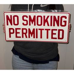 No Smoking Permitted Embossed Tin Sign 9" x 18" Street Sign Metal RARE Vintage