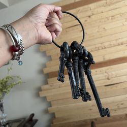 Dark Cast Iron Vintage Style Rustic Jailer’s Church Key on Ring Home Decoration