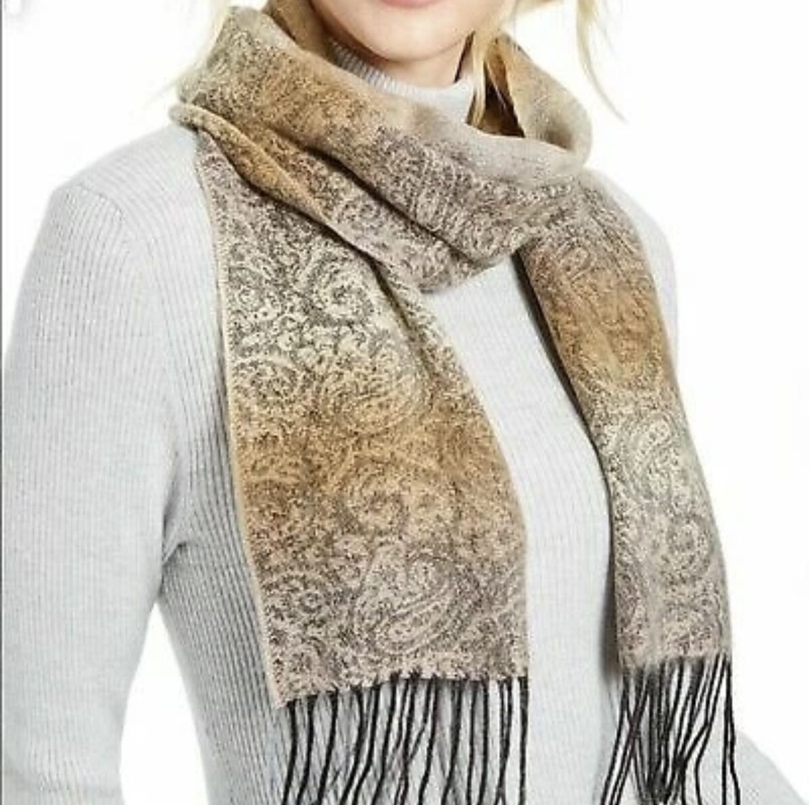 New Cejon Women’s Fringe Italian Scarf Paisley Knit Ombré