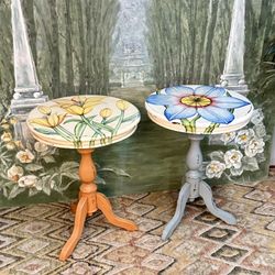 Pair of Side End Pedestals Tables 