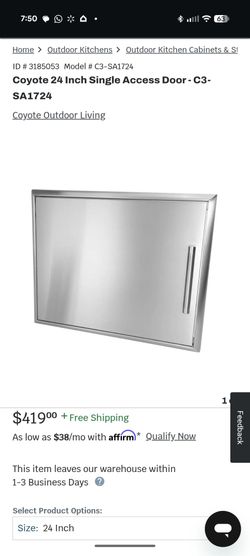 Coyote CSA1724
24 Inch x 17 Inch Single Access Door BBQ