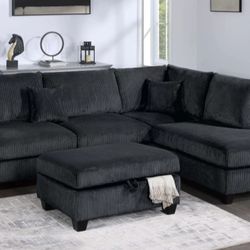 Stunning Black Sectional Sofa With Storage Ottoman Brand New