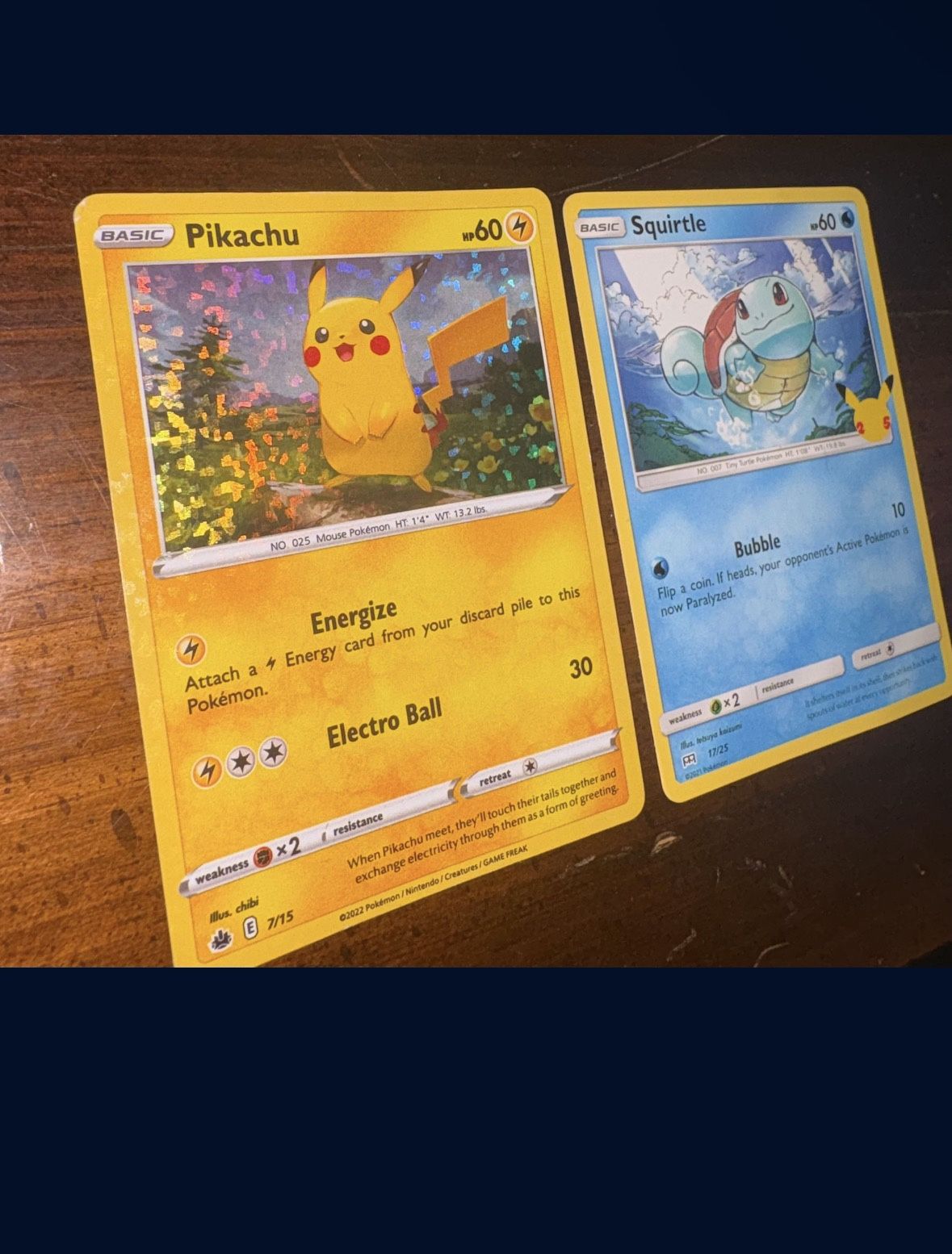 Pokémon Cards Holographic Pikachu & Squirtle