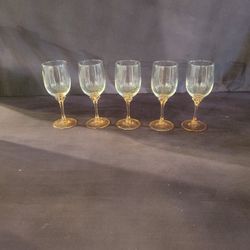 5 Luminarc Wine Glasses, Clear Crystal W/Pink Stems, Beautiful, Vintage France