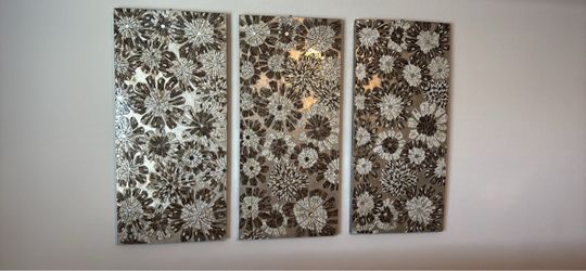 Mosaic Floral Wall Art Triptych Set of 3