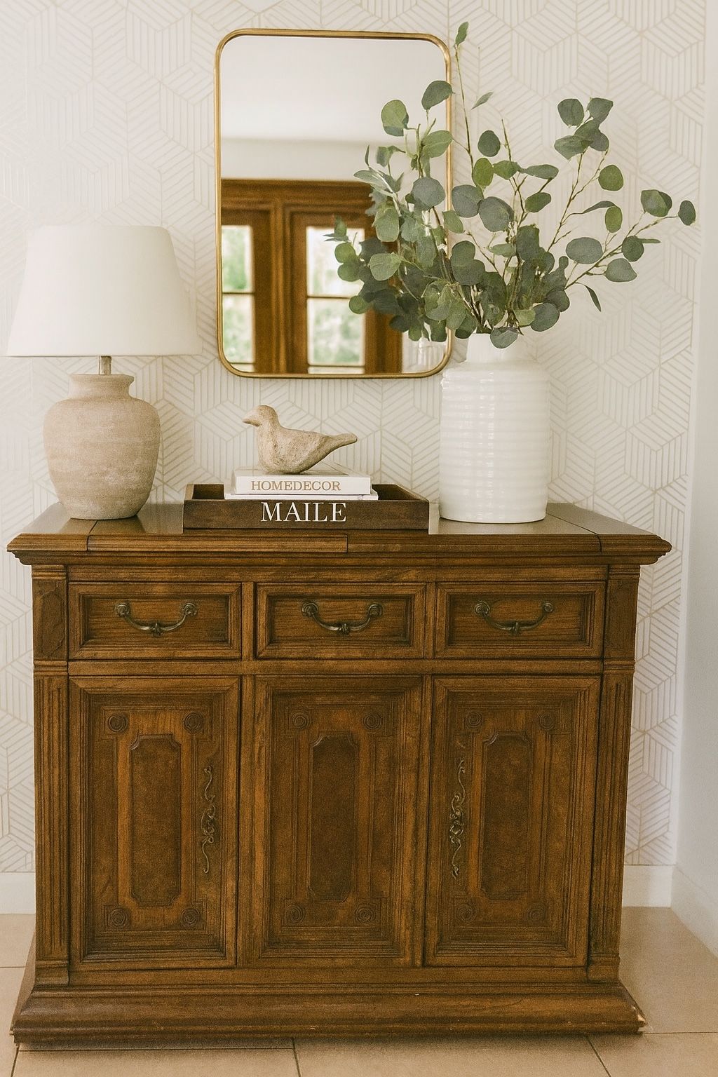 Vintage Wooden Rolling Bar Cabinet with Storage