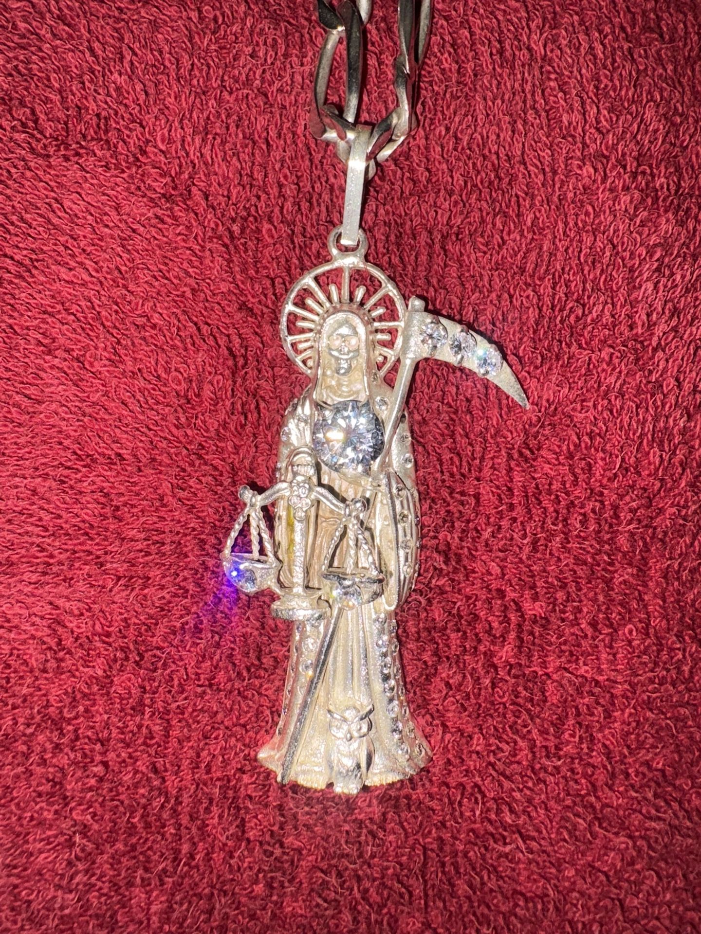925 Silver Chain Santa Muerte Pendant