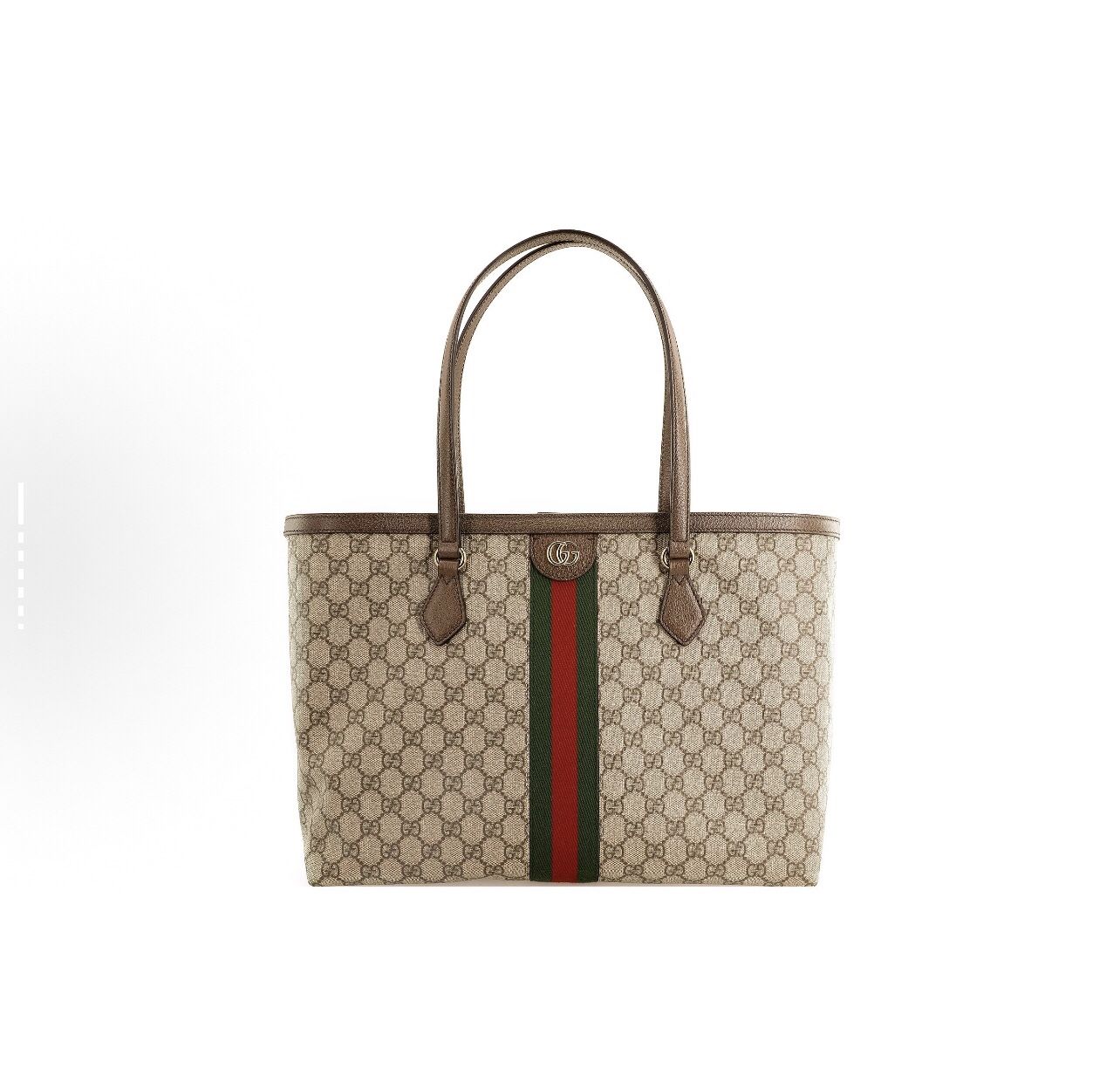 GUCCI Ophidia Old Flower Logo Striped Webbing Commuting Versatile Canvas Leather Large Capacity Tote Bag Single Shoulder Handbag (88)65