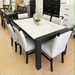 7 piece faux marble top dining table set