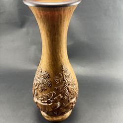 Obersalzberg Germany Vintage Faux Wood Vase With Raised Relief Elk/Deer In Forest Motif 