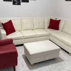  Beautiful Sofa Set + Chair + Carpet + Storage Ottoman