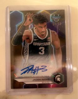 2023-24 Bowman University Best Jaden Akins Gold Geometric Refractor Auto #d /50