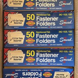 Smead Fastener File Folders, 50 Count, Manila, Reinforced 1/3-Cut Tabs, 2 Fasteners, Letter Size