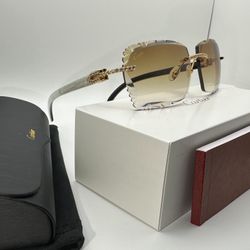 Cartier Diamond Cut Gold/Brown Buffs Buffalo HornMoissanite Glasses PRICE FIRM