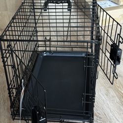 Foldable Metal Wire Dog, Cat, Pets Crate with Tray, Double Door, Divider, 22 x 13 x 16 Black