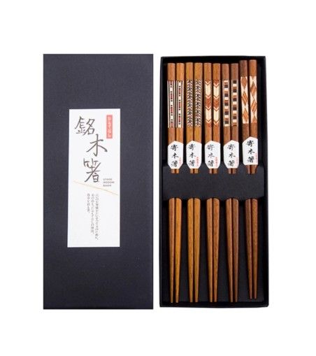 Antner Handmade Japanese Chopsticks Reusable Natural Wooden Chopstick with Box, 5 Pairs Gift Set
