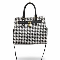 ✨ Houndstooth Structured Satchel – Top Handle & Crossbody Bag ✨