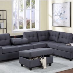 Heights Gray Reversible Sectional with Storage Ottoman ( sectional couch sofa loveseat options