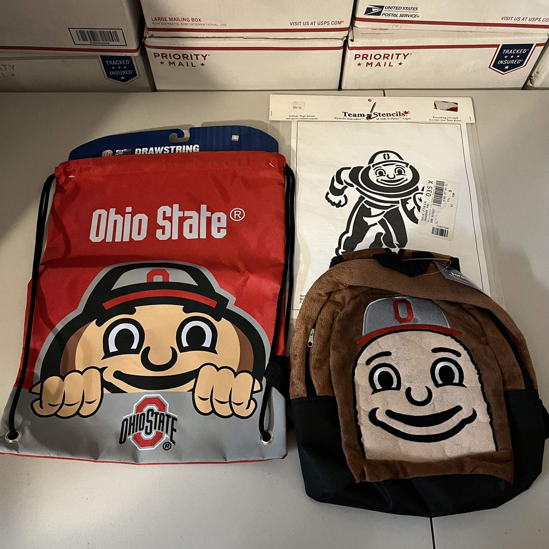 Ohio State Buckeyes Brutus Mascot Drawstring Bag, Mini Backpack, Team Stencil