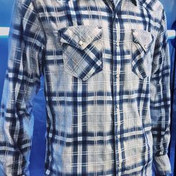 American Eagle Western Snap Shirt Men’s M Blue White