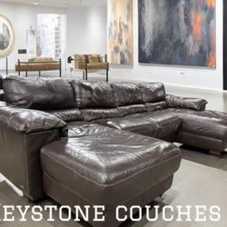 🔥🔥🔥GORGEOUS 3pc Cindy Crawford FULL GRAIN LEATHER Sectional Double Chaise, Delivery Available 🚚