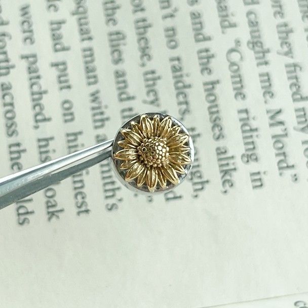 Polished Round Charm Bead with Gold Sunflower, Sunny & Elegant Design, Fits Pandora Bracelets