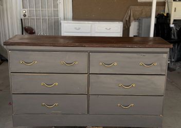 Rustic Gray Dresser 6 Drawers Wood Top