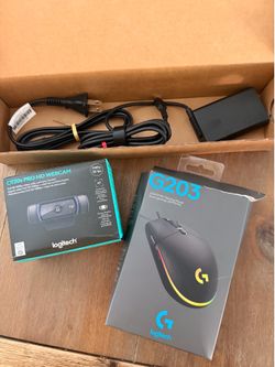 Charger, mouse and webcam