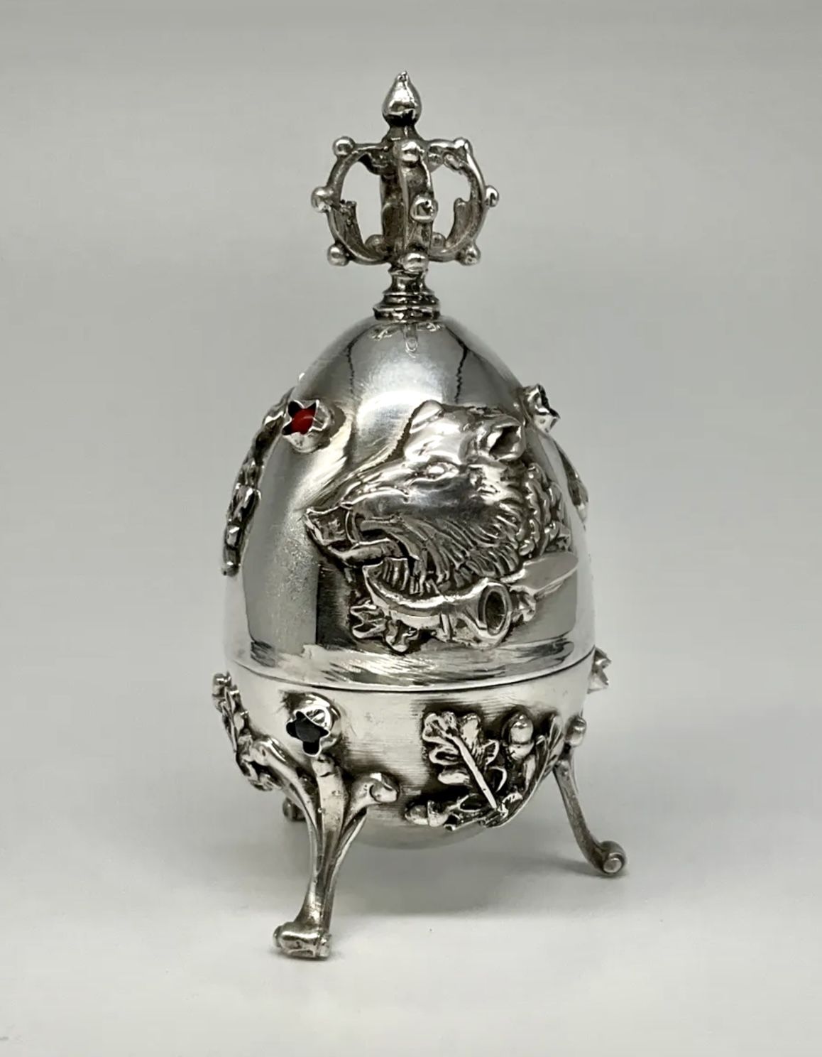 Antique Hunting Egg Made From Imperial Russian Silver Marked "84" 1878