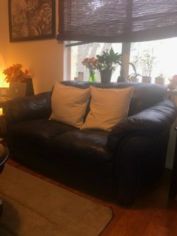 Two navy blue leather couches *Excellent Condition