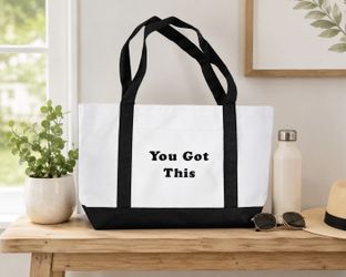 You Got This Motivational Tote Bag White Black Reusable Shoulder Shopper 19"