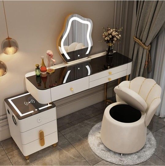 smart makeup vanity with side cabinet 