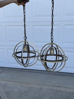 Set of 2: Barton Bay 1-Light Bronze and Champagne Pewter Orb Mini Pendant Hangling Light