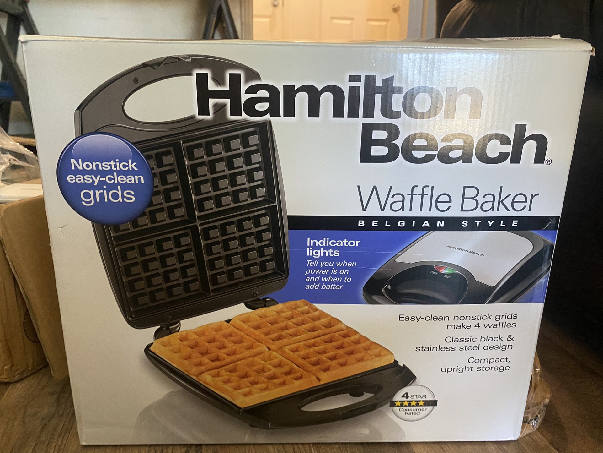 Hamilton Beach Waffle Baker, Belgian Style, Stainless Steel
