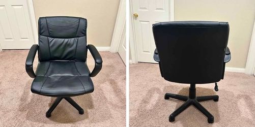 Black Leather Office Chair with Armrests