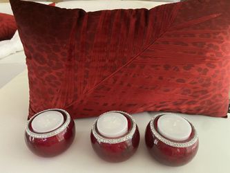 3 Red and Rhinestone Glass candle holders