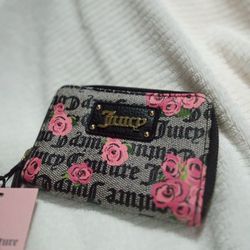 New Juicy Couture Small Wallet Pink Bloom Black