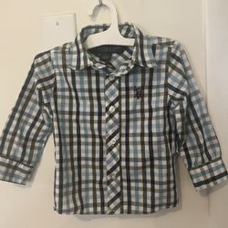 U.S. Polo Assn. Toddler Boys Blue Green & White Plaid Button Down Dress Shirt
